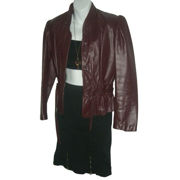 Vintage 80's Wilsons Oxblood Leather Jacket Crop Trench Retro Goth ALT egirl Spy - Picture 7 of 16